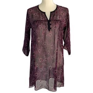 Nanette Lepore Sheer Silk Tunic Top Mini Dress Women 2 XS-S Peacock Purple Pink